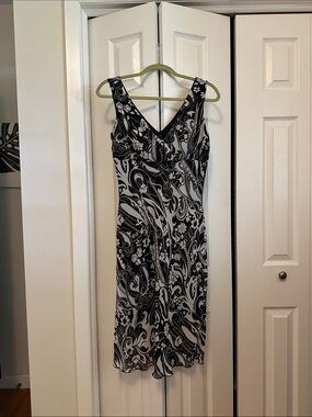 Poetry Black & White Paisley V-Neck Midi Dress